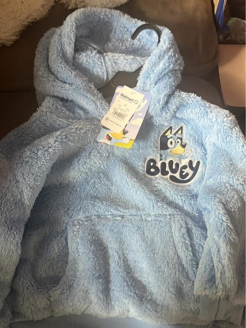 Bluey Light Blue Plush Hoodie for Kids - Official Character Pullover